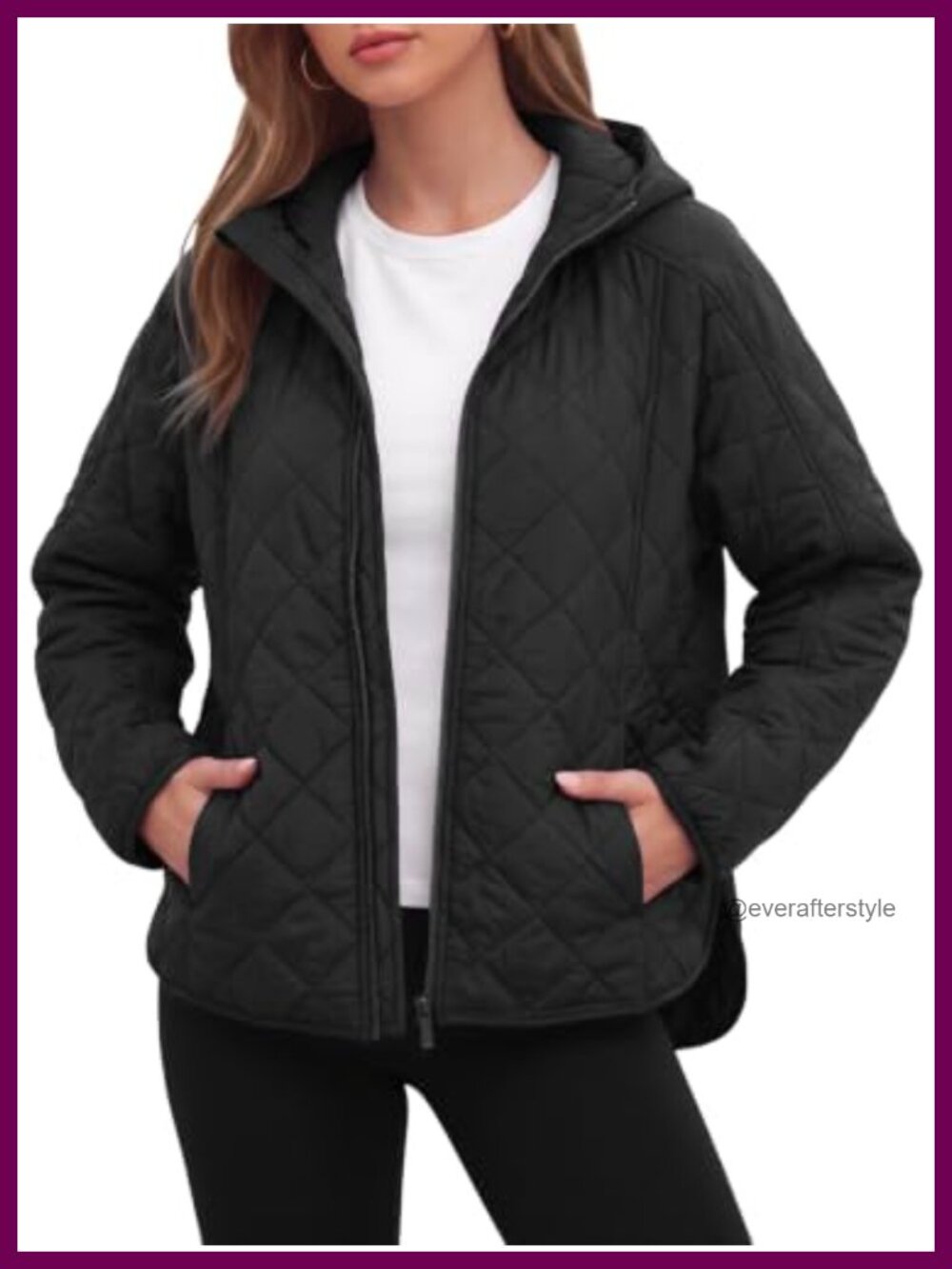 Quilted Lightweight Hooded Zip Jacket Nylon Loose Fit Fall Winter Coat